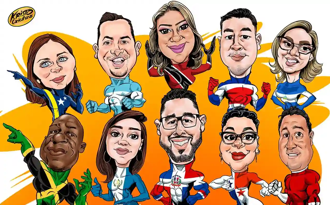 Caricaturas personalizadas en grupo superheroes