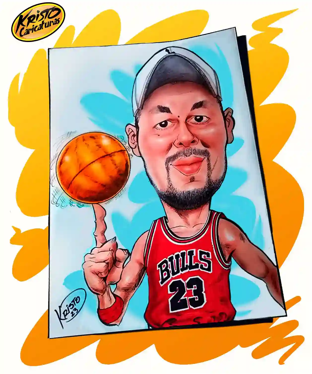 Caricatura tradicional en papel con balon