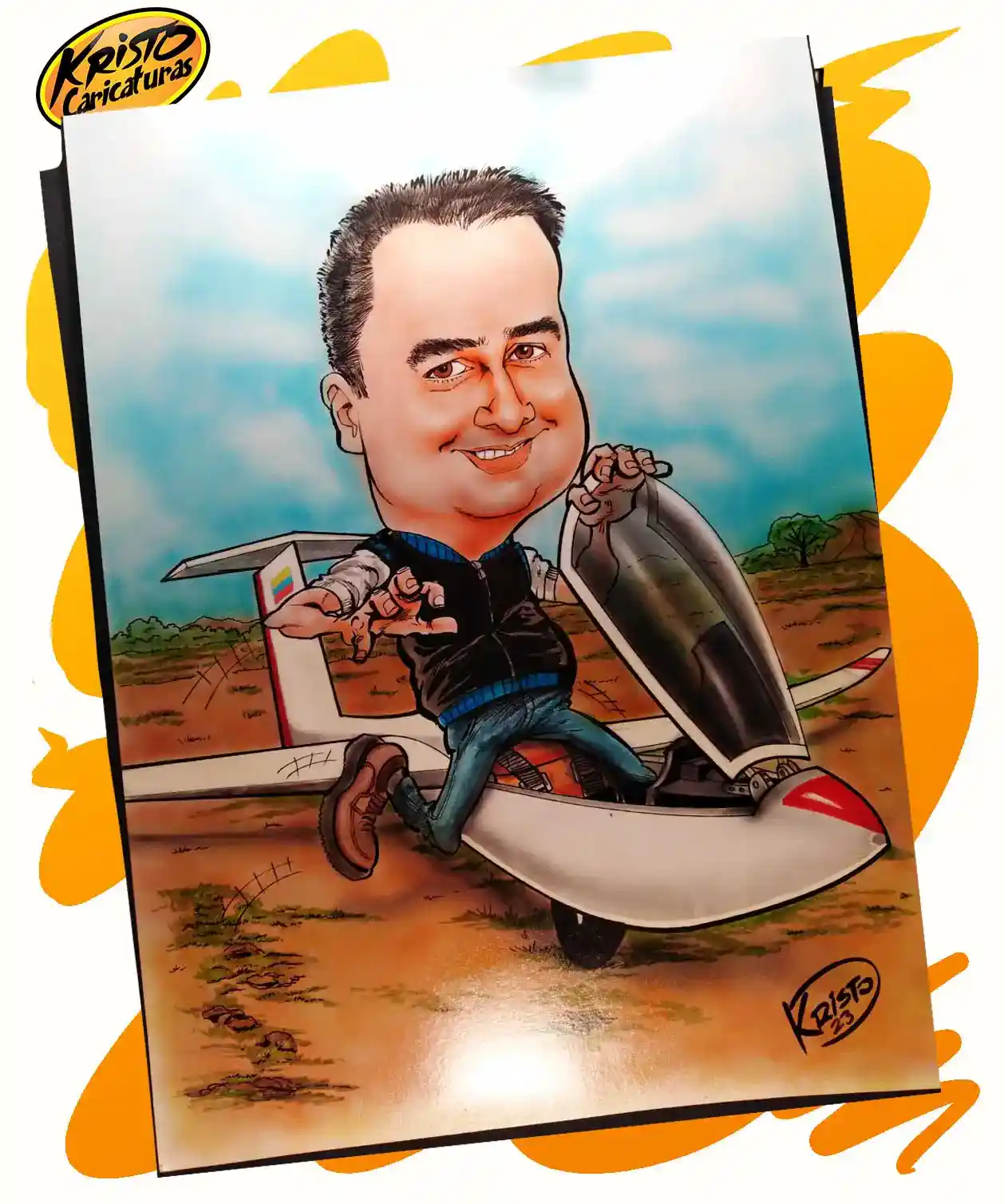 Caricatura Premium con aeroplano